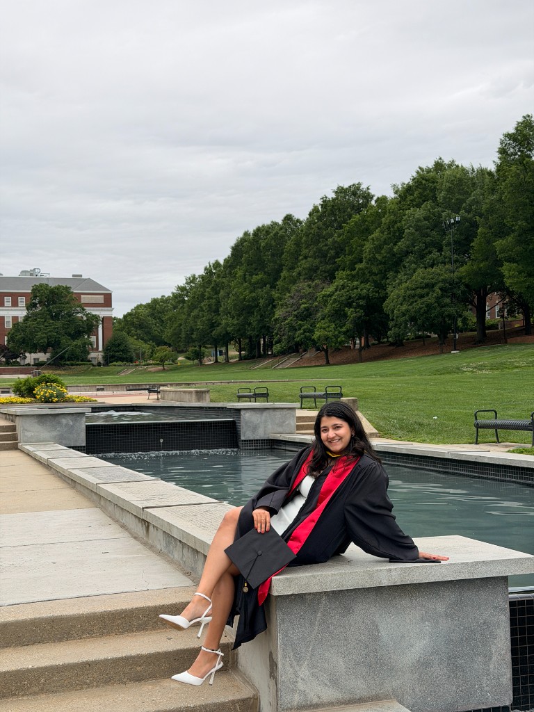Saanika in graduation gown at the University of Maryland